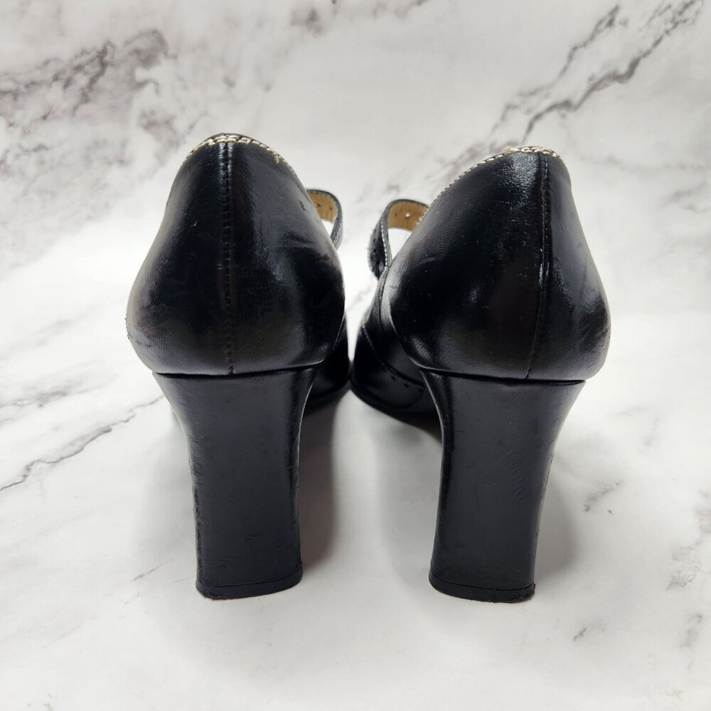 Pedro Garcia Black Leather Y2K Square Toe Block Wall Mary Jane Heels Size 7 - Picture 4 of 9